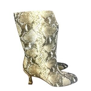 Snakeskin Print Knee‎ High Boots Kitten Heel Fashion Booties Size